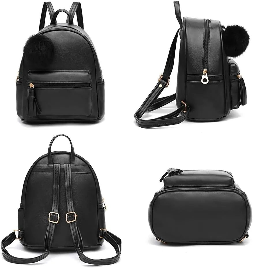IHAYNER Mini Backpack Purse for Girls Teens Women Purses PU Leather Pom Backpack Shoulder Bag with Charm Tassel