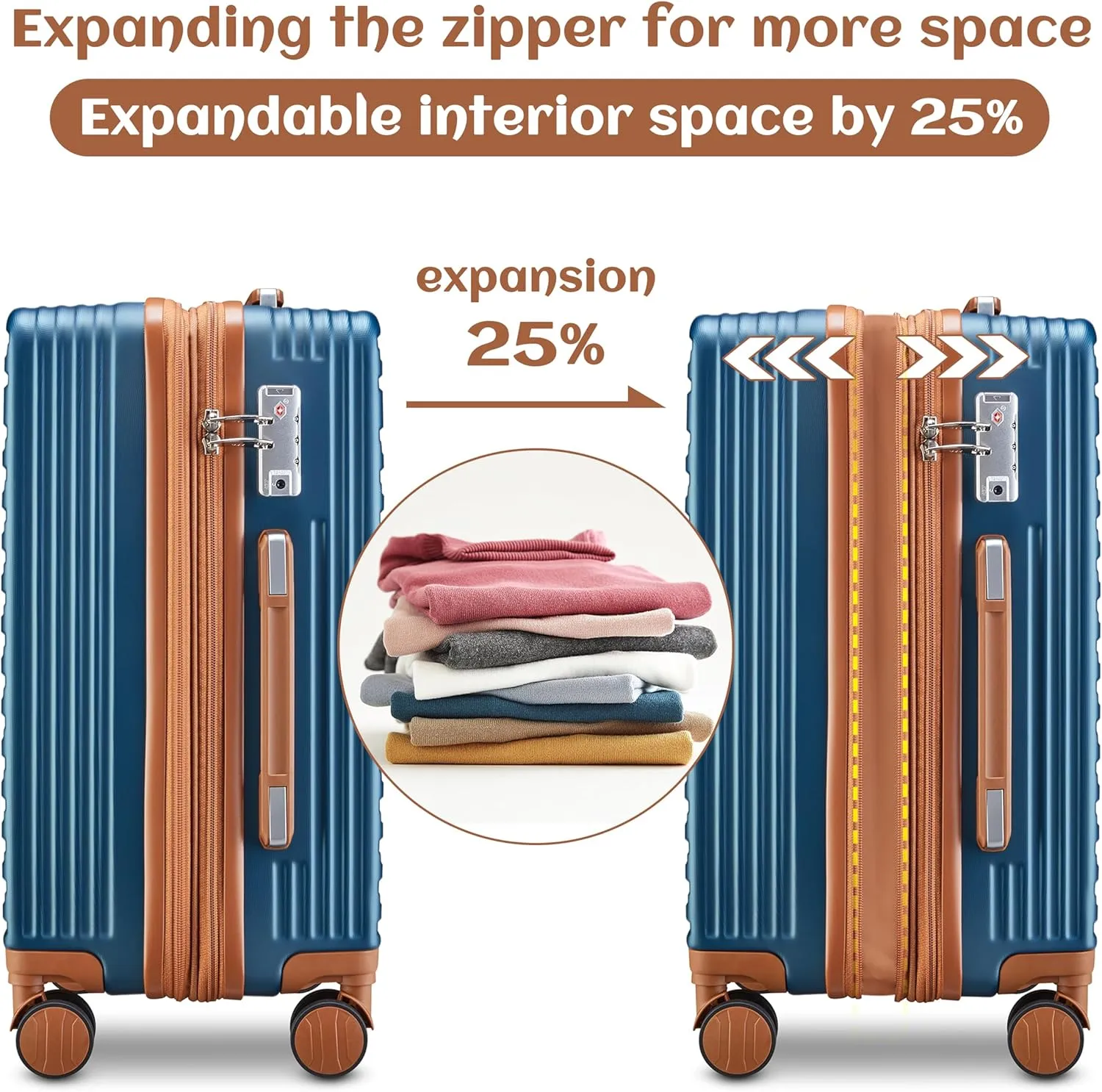 imiomo Luggage Sets 3 Piece,Expandable Hardside Suitcase Set with Spinner Wheels,Lightweight Travel Luggage set with TSA Lock（20/24/28,Blue）