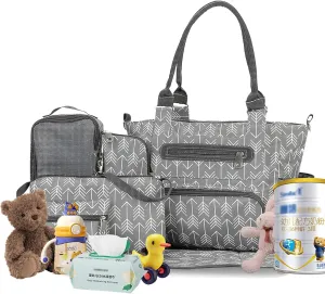 iMounTEK 8Pcs Diaper Bag Tote Set, Multifunctional Diaper Handbag, Large Travel Diaper Carry Bag with Multi Pocket