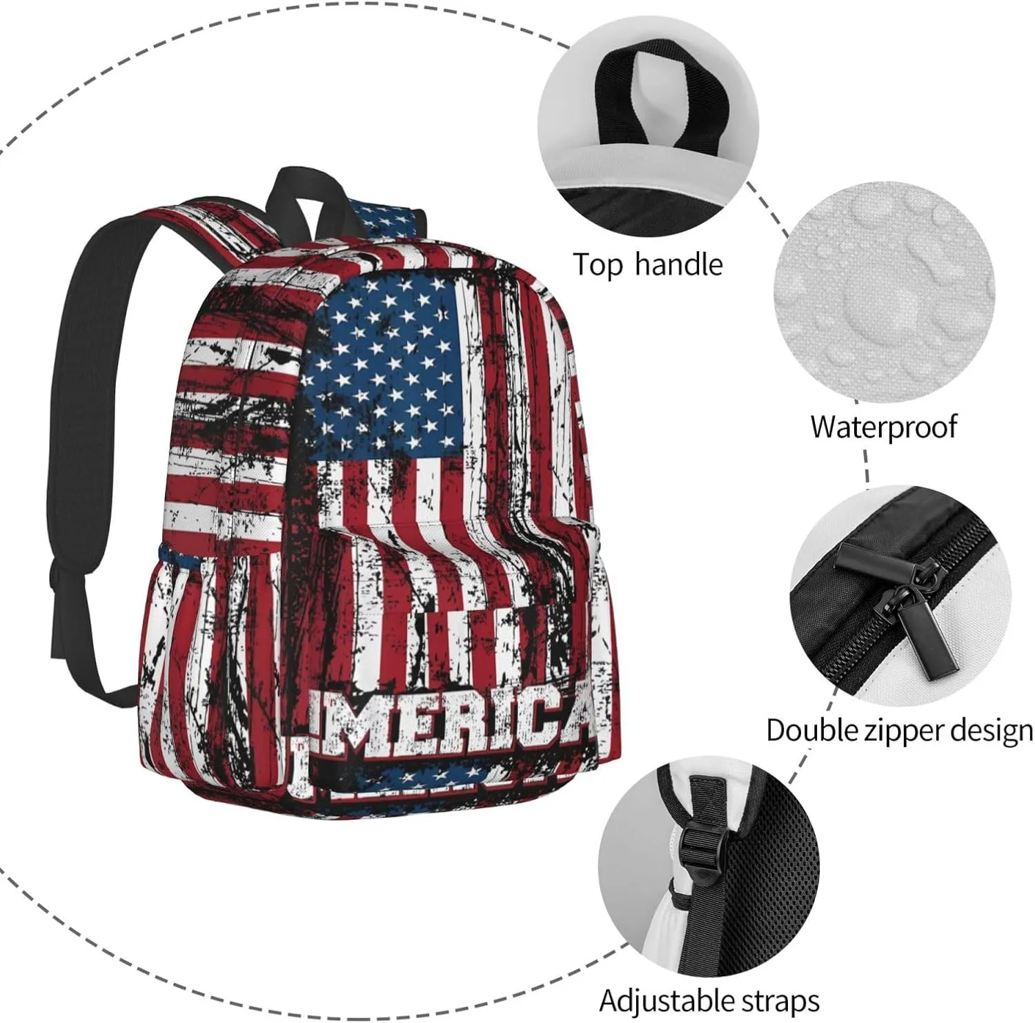 Independence Day American Flag Patriotic Backpack Large Capacity Backpack Lightweight Double Shoulder Bag For Women Men Travel