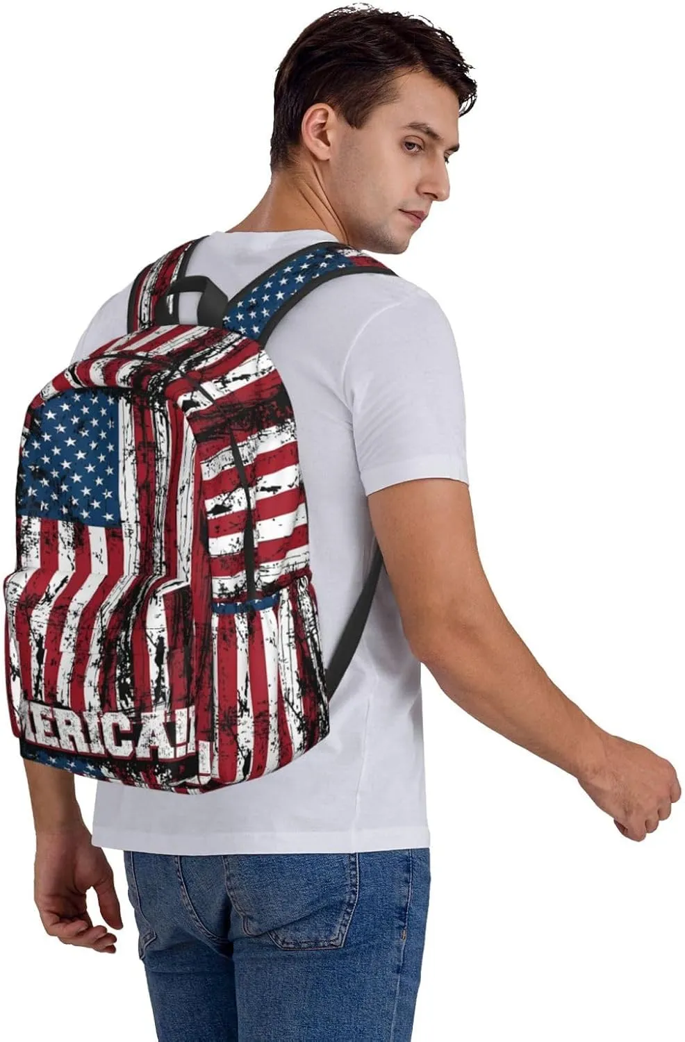 Independence Day American Flag Patriotic Backpack Large Capacity Backpack Lightweight Double Shoulder Bag For Women Men Travel