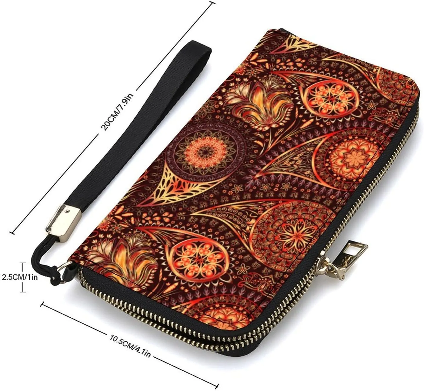 Indian Paisley Women's Leather Long Large Capacity Wallet Clutch Wallet with Hand Strap, 20x10.5cm, style-22