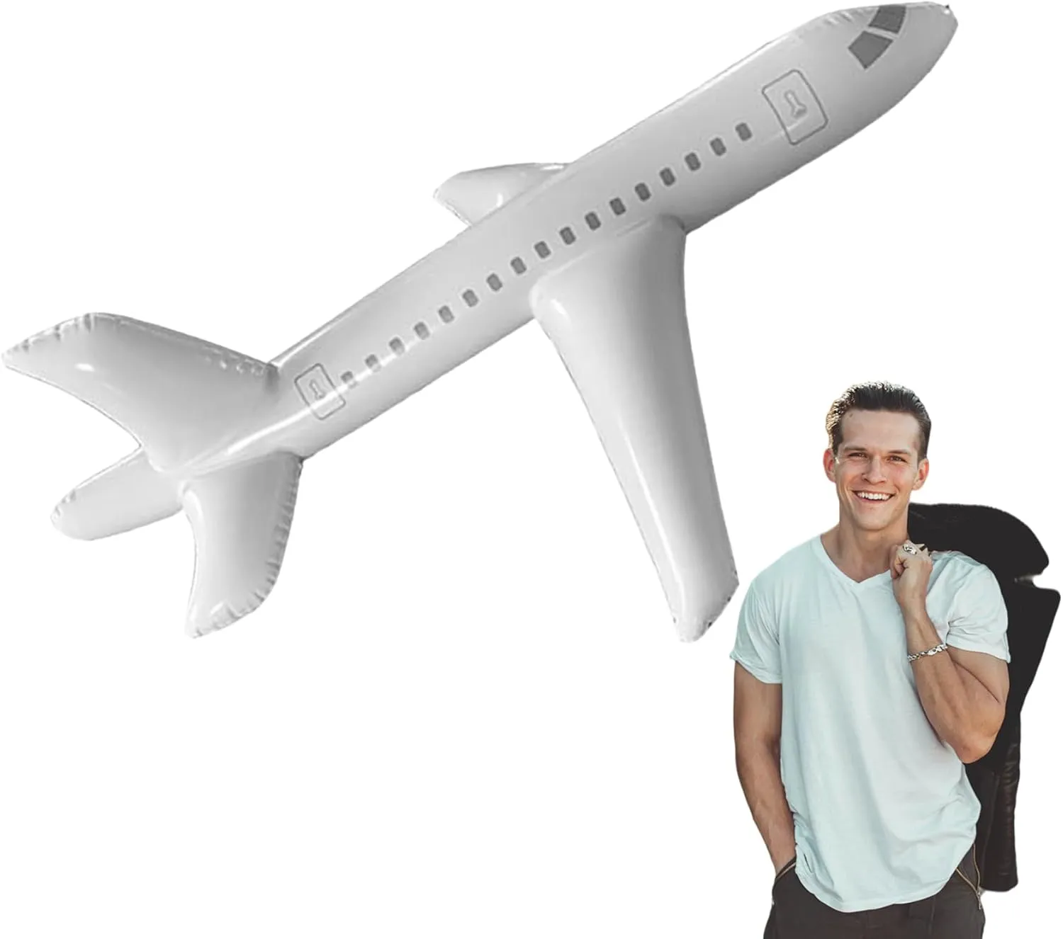 Inflatable Airplane for Kids Inflatable Plane Airplane Birthday Decorations Cartoon Planes 39.4inch/78.7inch Cute Cartoon Inflatable Aircraft Foldable White Indoor Outdoor Swimming Toy
