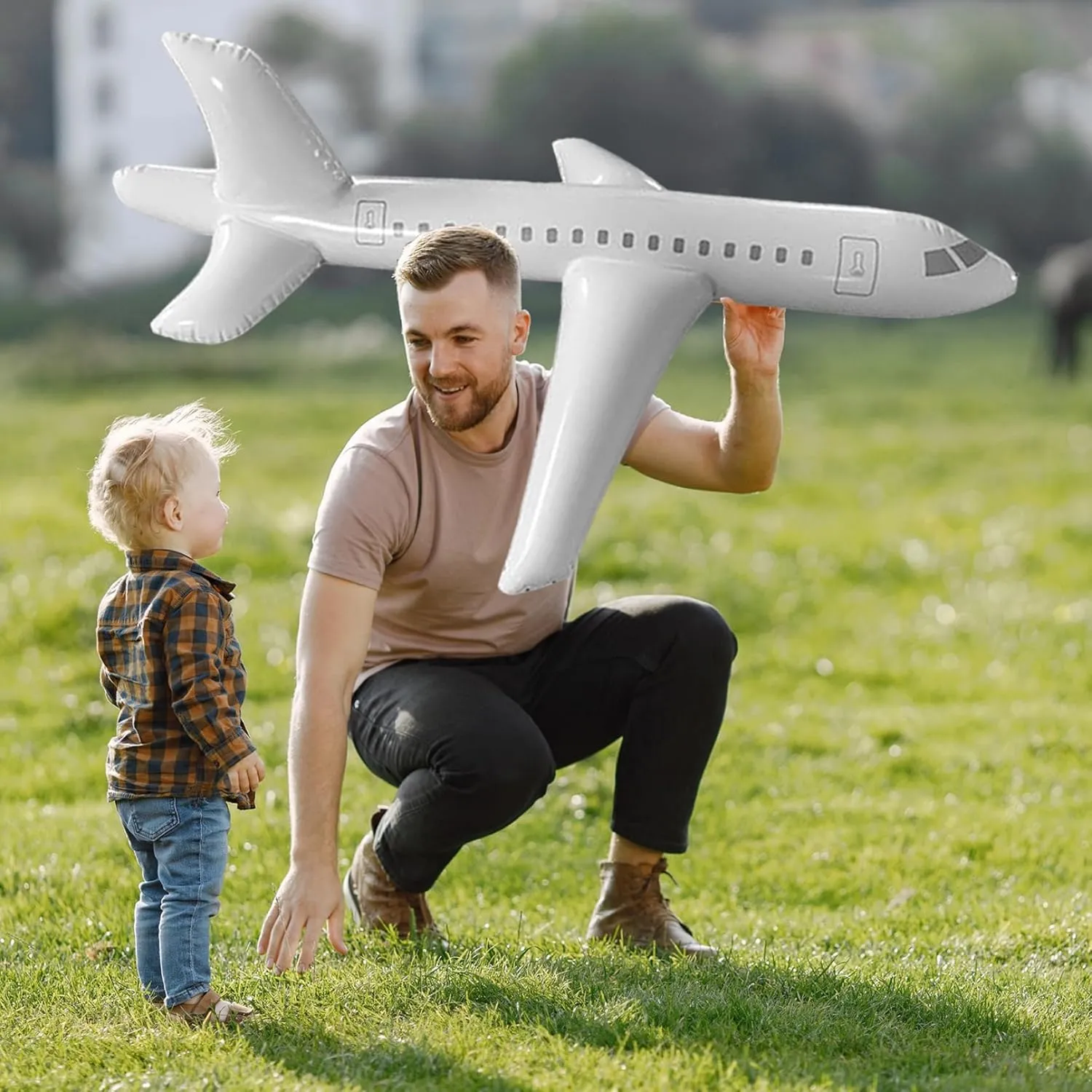 Inflatable Airplane for Kids Inflatable Plane Airplane Birthday Decorations Cartoon Planes 39.4inch/78.7inch Cute Cartoon Inflatable Aircraft Foldable White Indoor Outdoor Swimming Toy