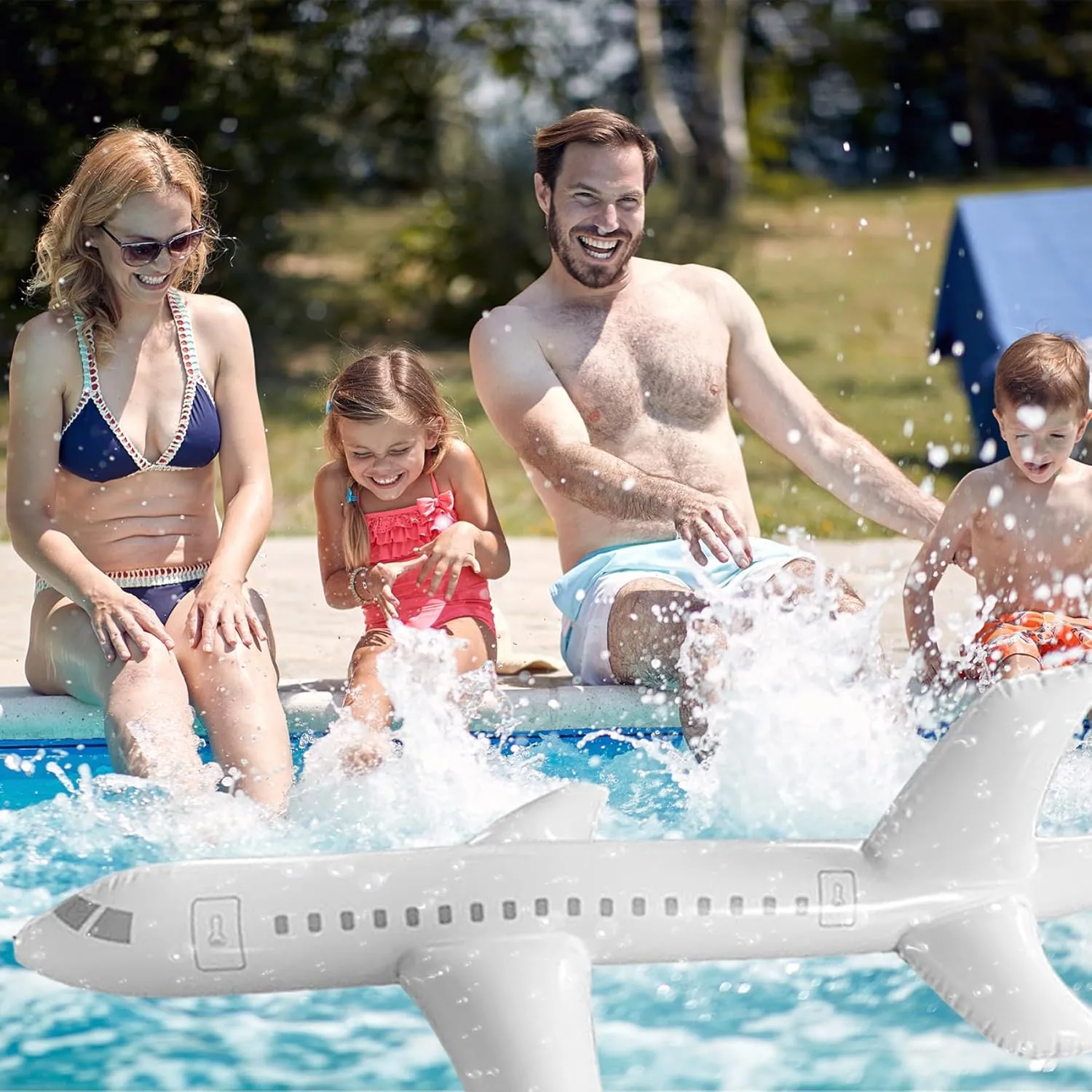 Inflatable Airplane for Kids Inflatable Plane Airplane Birthday Decorations Cartoon Planes 39.4inch/78.7inch Cute Cartoon Inflatable Aircraft Foldable White Indoor Outdoor Swimming Toy