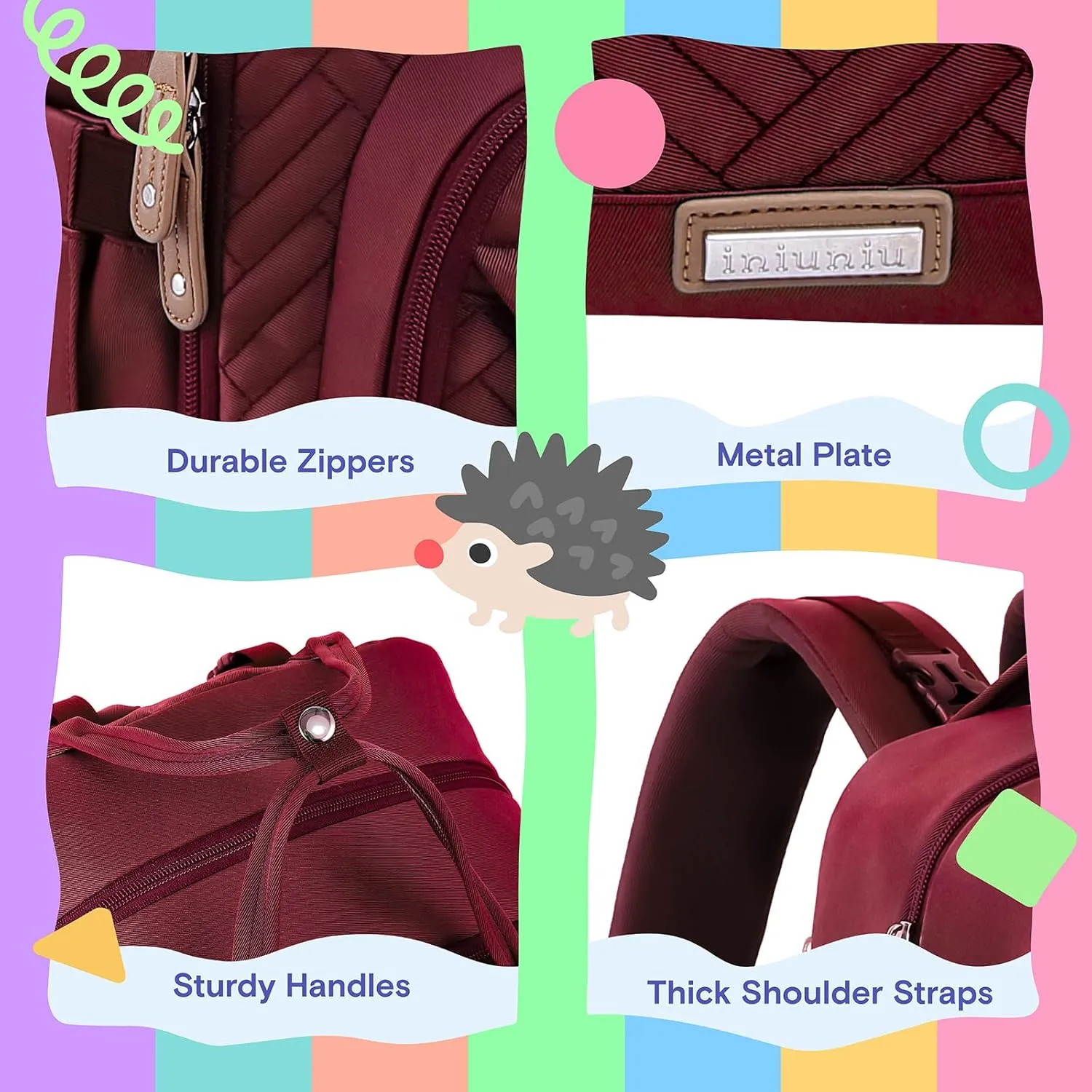 iniuniu Diaper Bag Backpack, 4 in 1 kit Large Unisex Baby Bags for Boys Girls, Waterproof Travel Back Pack with Diaper Pouch, Washable Changing Pad, Pacifier Case and Stroller Straps, Red
