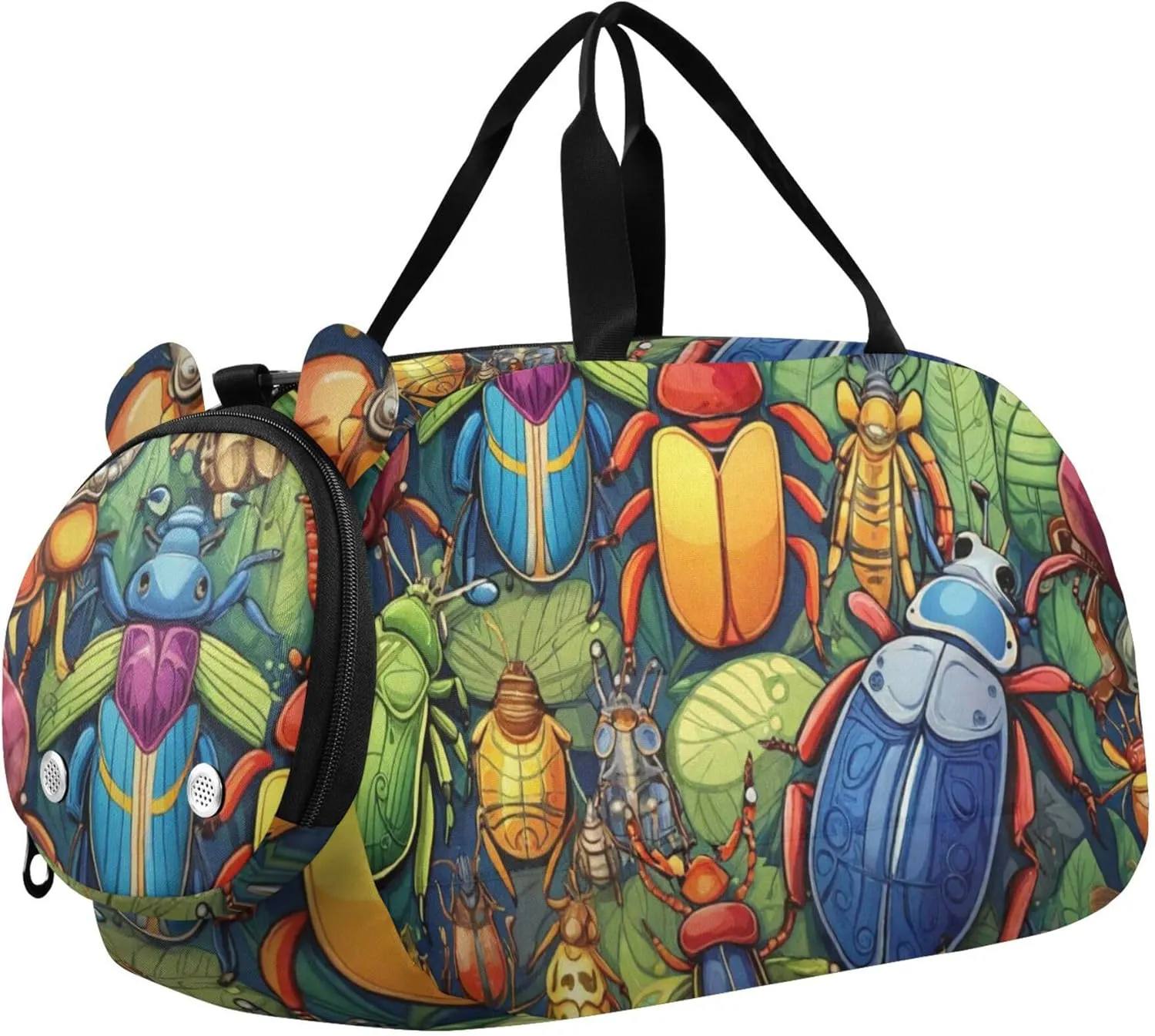 Insect Beetles Cartoon Sports Duffle Bag for Teens Girls Boys, Gym Bag with Shoe Compartment, Kids Travel Overnight Weekender Shoulder Bag