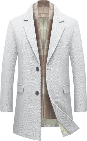 INVACHI Men's Casual Trench Coat with Detachable Scarfs Notched Collar Single Breasted Overcoat