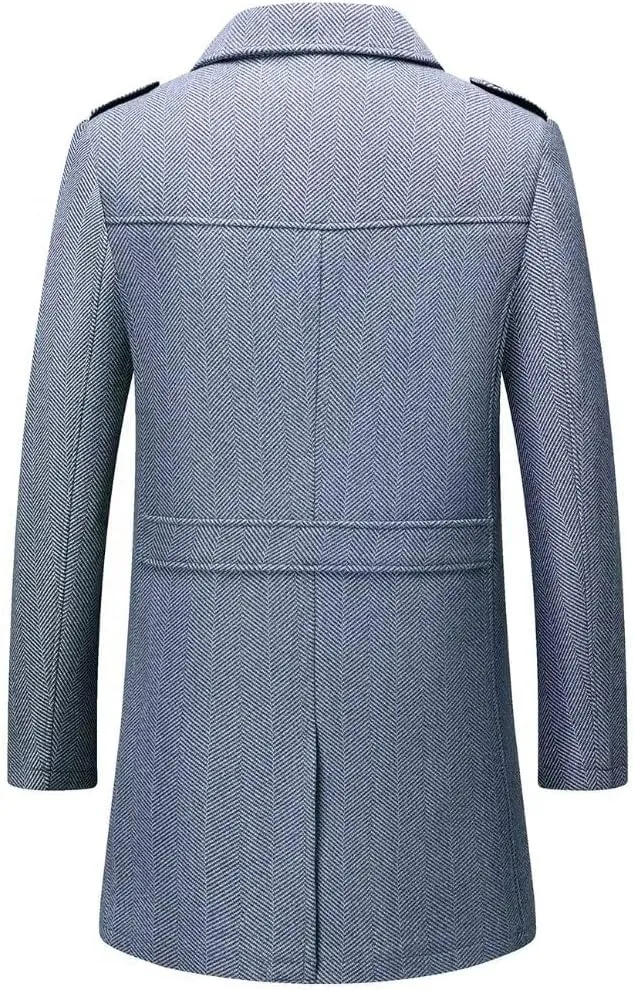 INVACHI Mens Wool Blend Coat Warm Winter Trench Coat Mid-Length Overcoat Classic Outwear with Notched Collar