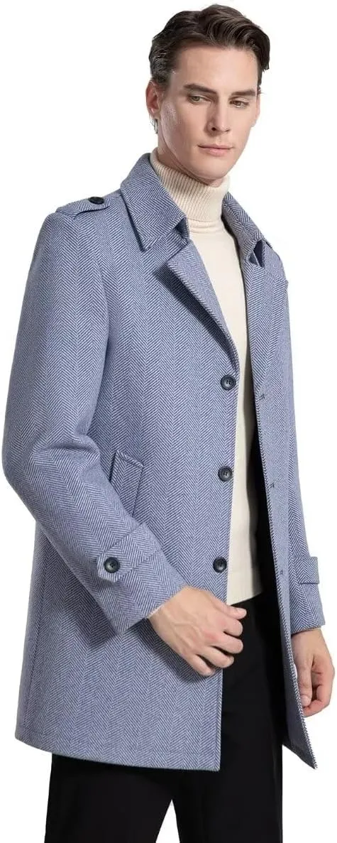 INVACHI Mens Wool Blend Coat Warm Winter Trench Coat Mid-Length Overcoat Classic Outwear with Notched Collar