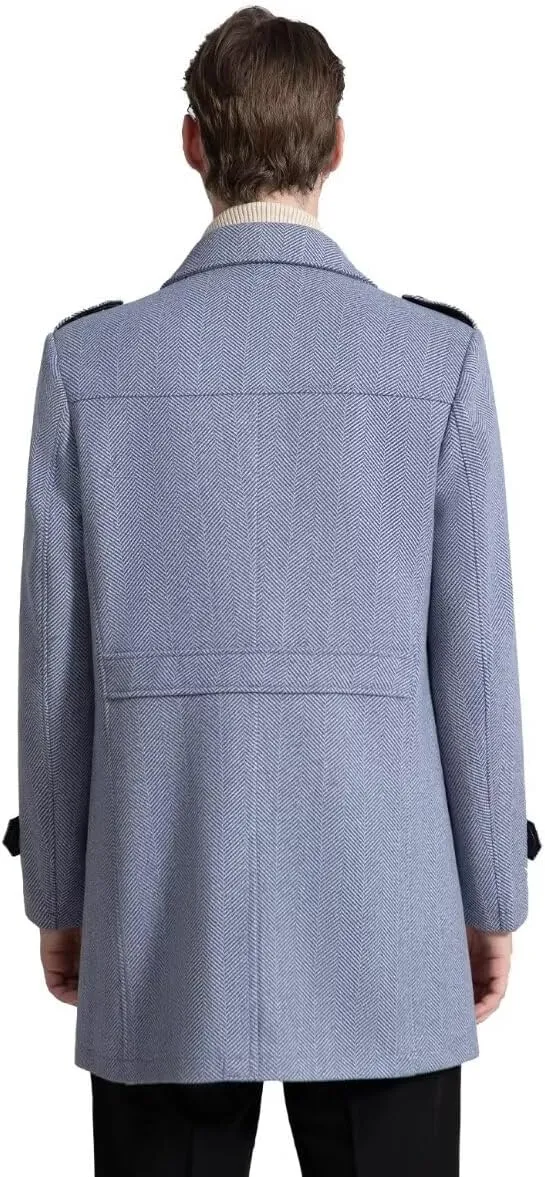 INVACHI Mens Wool Blend Coat Warm Winter Trench Coat Mid-Length Overcoat Classic Outwear with Notched Collar