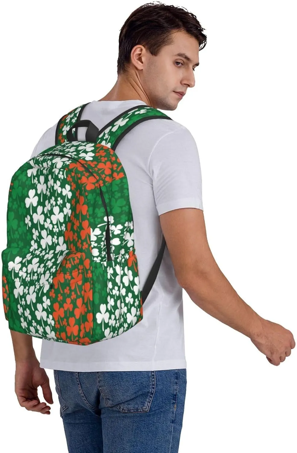 Irish Flag Shamrock Large Capacity Backpack Casual Double Shoulder Bag Laptop Backpack Travel Daypack For Women Men