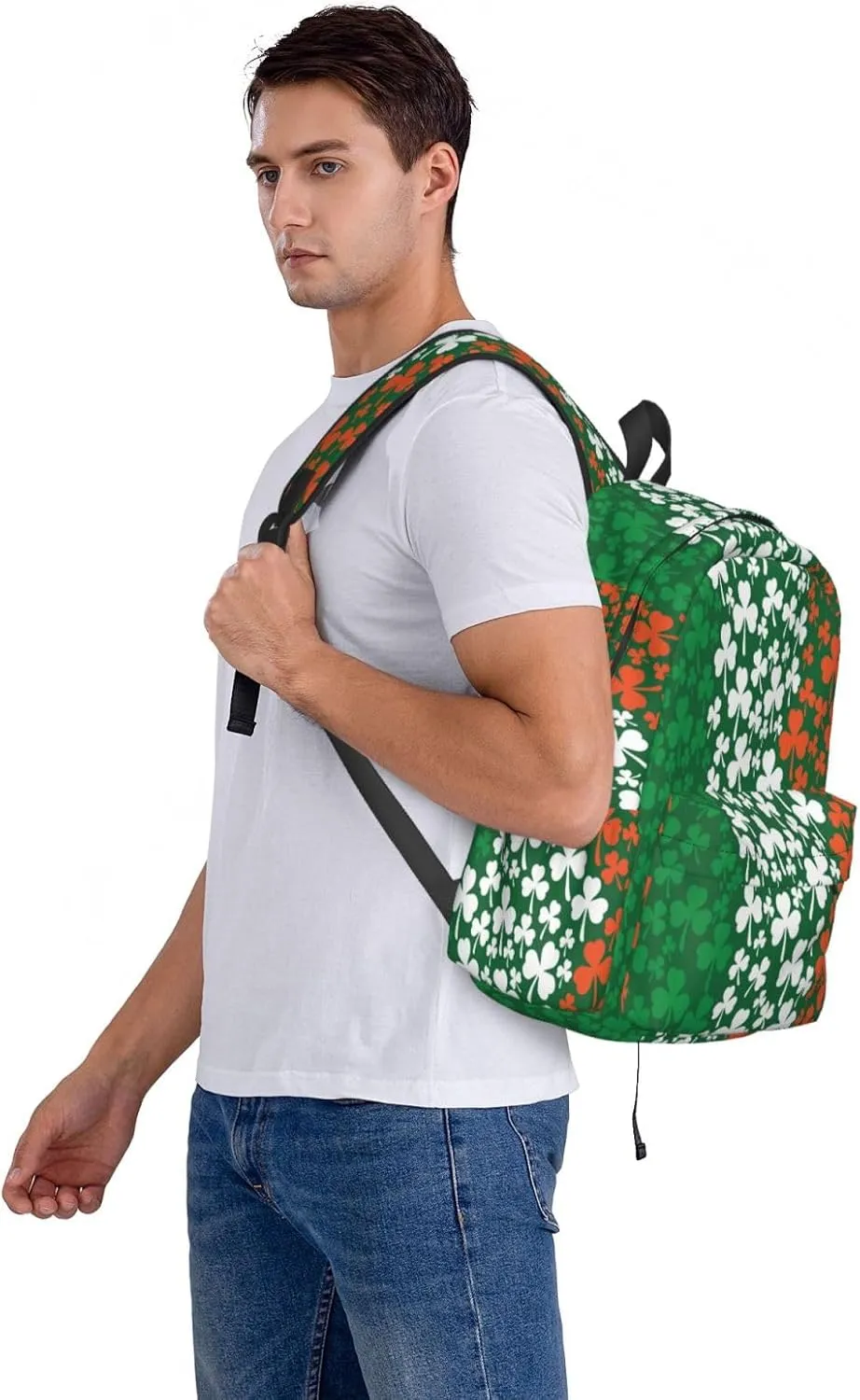 Irish Flag Shamrock Large Capacity Backpack Casual Double Shoulder Bag Laptop Backpack Travel Daypack For Women Men