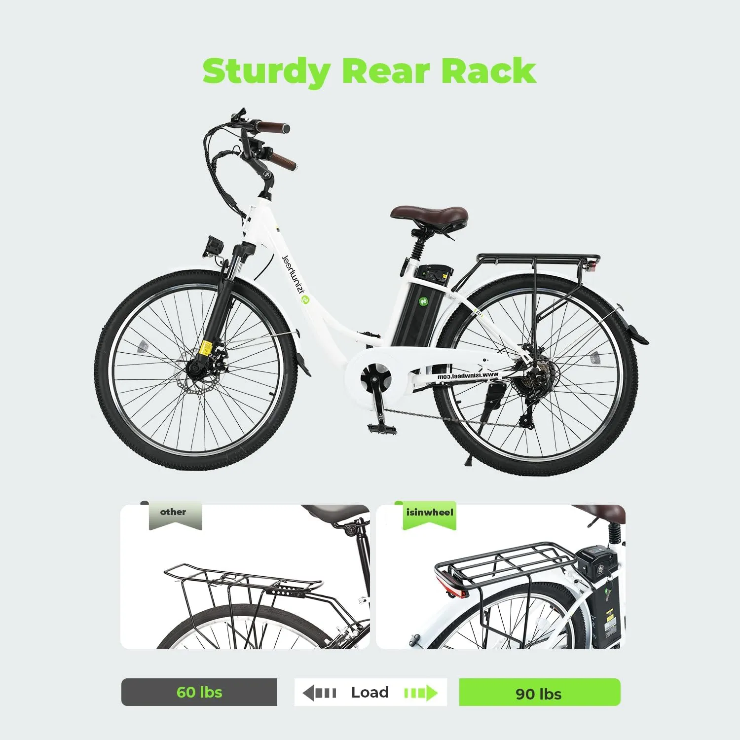 isinwheel M10 Electric Bike Adult 500W, 26" Commuting Electric Mountain Bike 20MPH Max Range 55  Miles, Removable Battery, Professional 35-Speed, Front Fork Suspension Lightweight Electric Bicycle