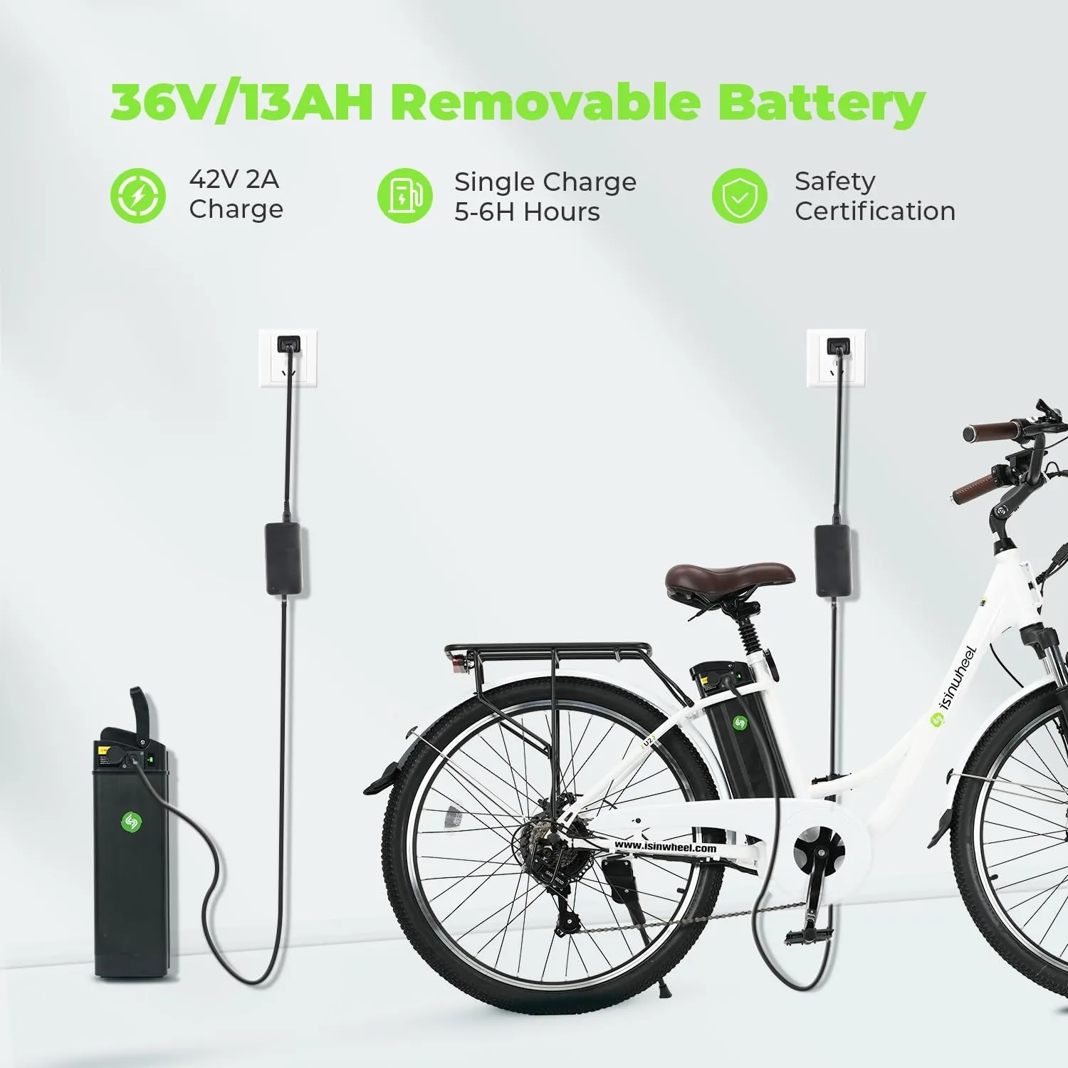isinwheel M10 Electric Bike Adult 500W, 26" Commuting Electric Mountain Bike 20MPH Max Range 55  Miles, Removable Battery, Professional 35-Speed, Front Fork Suspension Lightweight Electric Bicycle