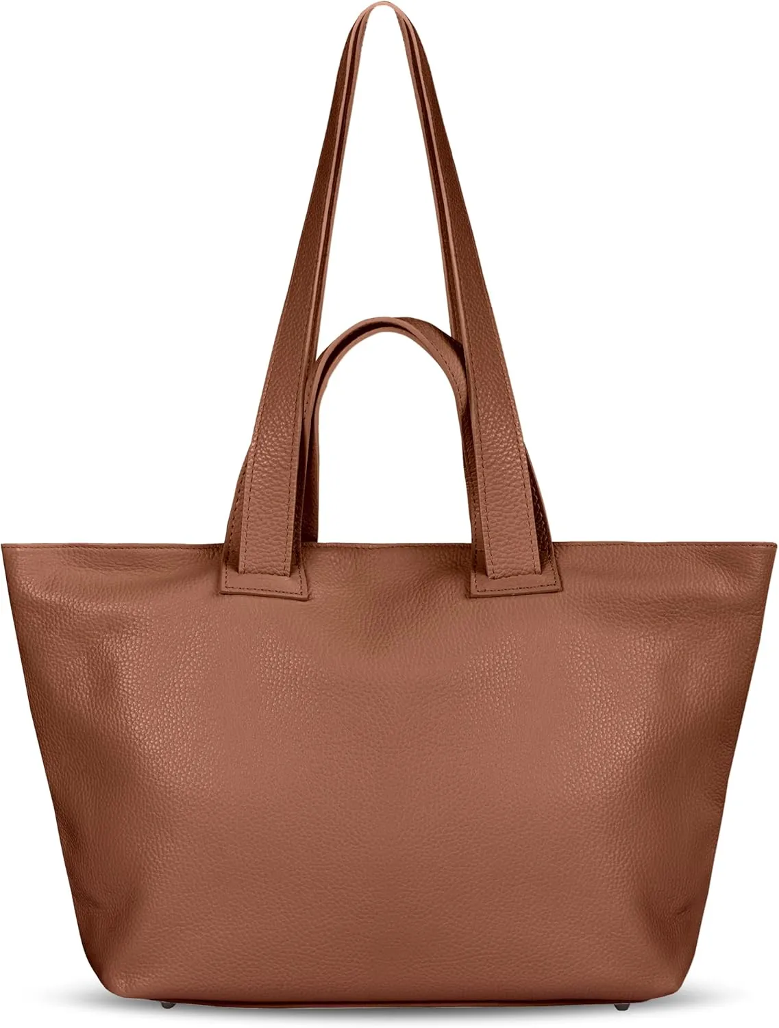 Italian Genuine Calf Leather Tote Satchel Bag for Women with Zipper & Double Straps | Wide Large Work Laptop Shoulder Handbag