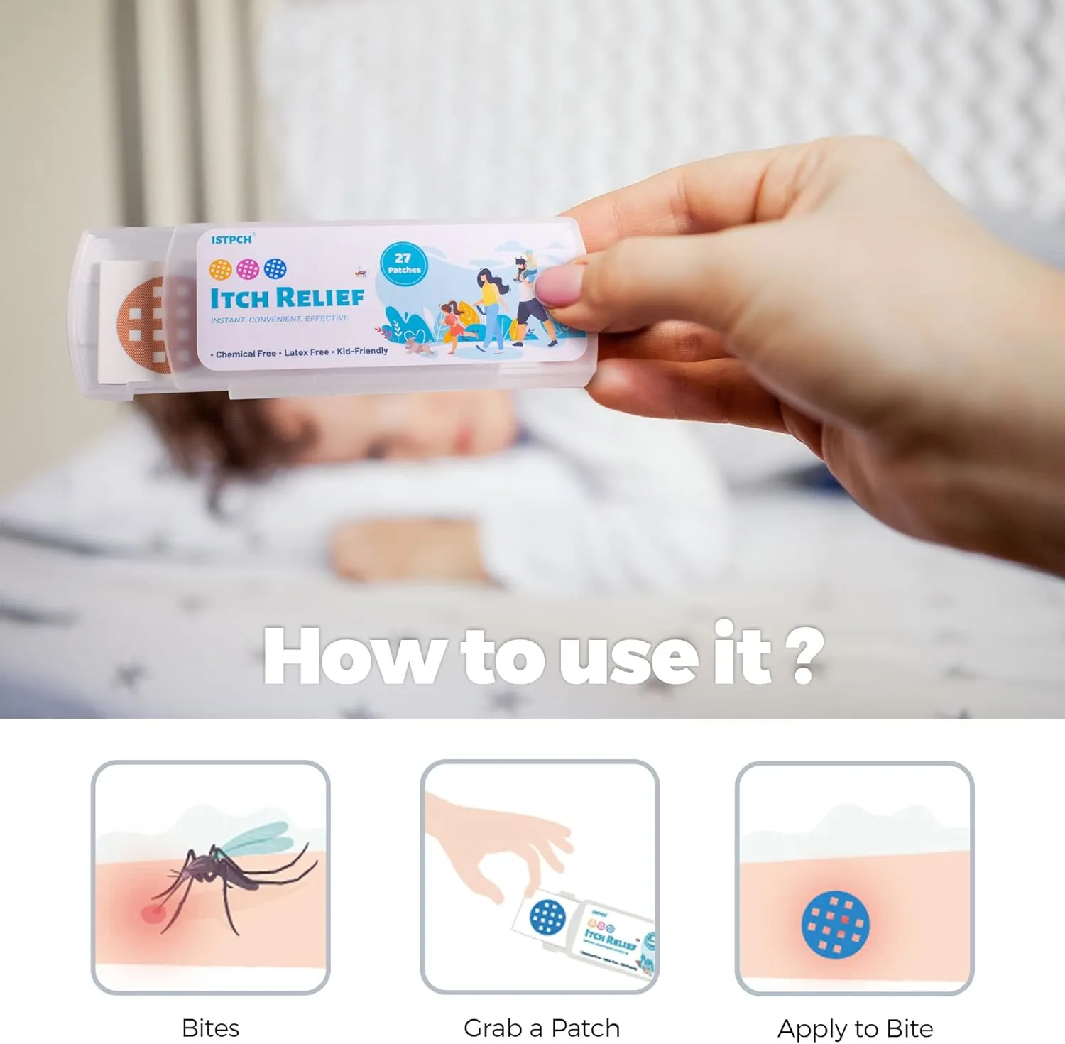 Itch Relief Patches 81 Patches, Natural Bite Relief Stickers, Instant Effect, Reduces Itch & Swell, Kid Friendly