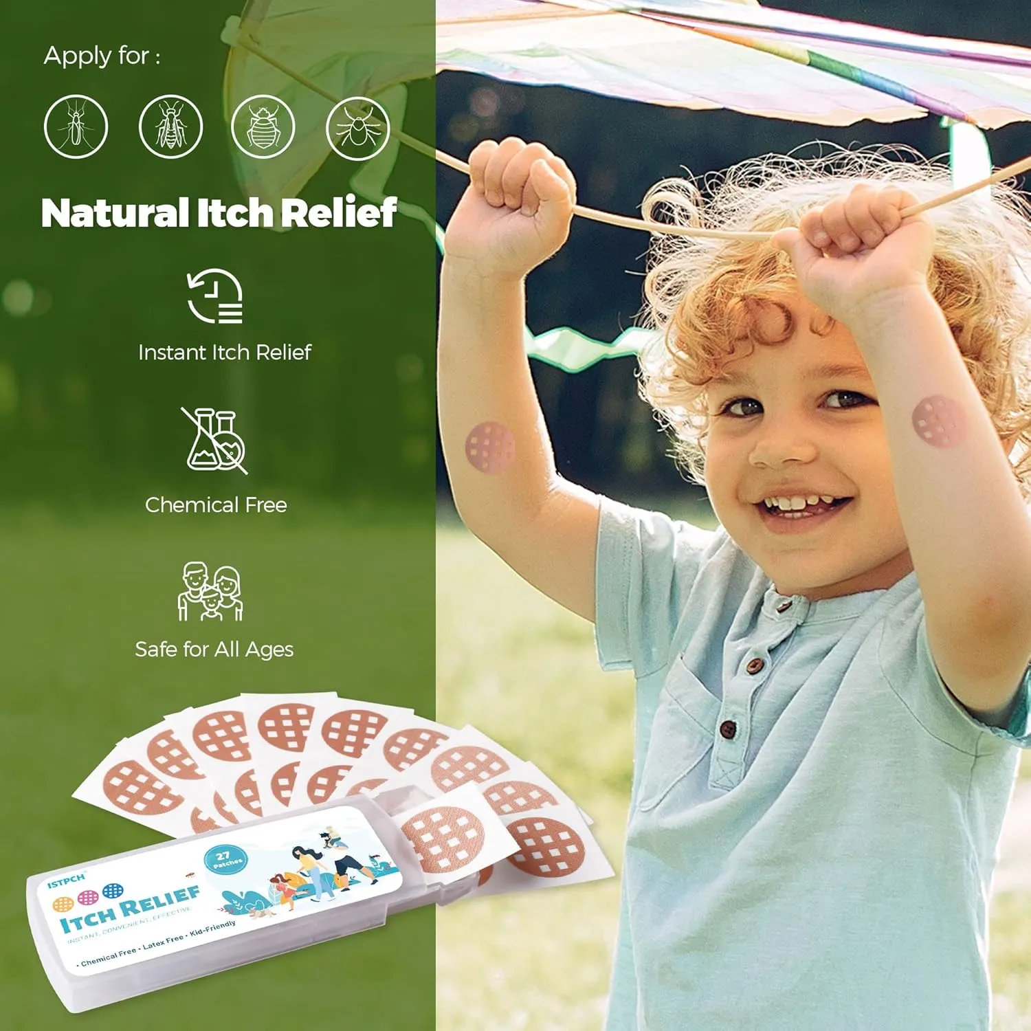 Itch Relief Patches 81 Patches, Natural Bite Relief Stickers, Instant Effect, Reduces Itch & Swell, Kid Friendly