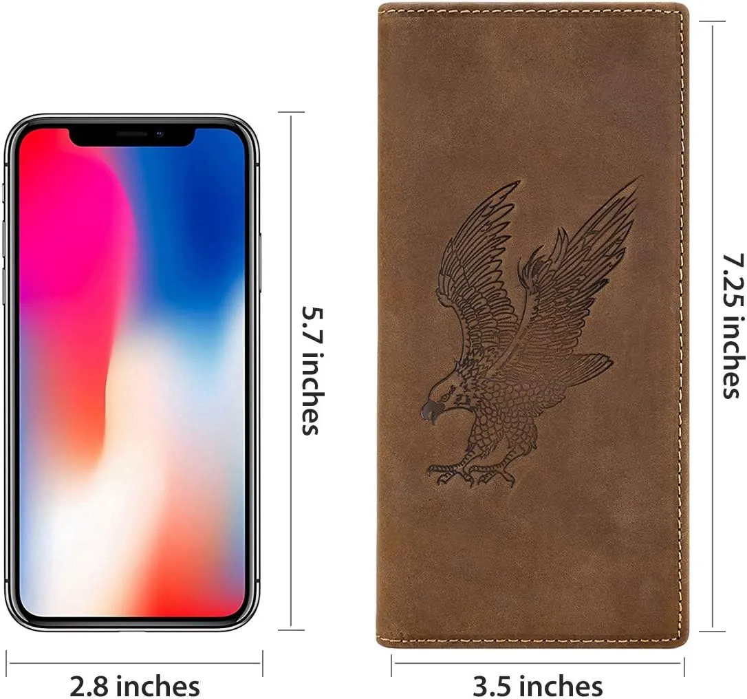 Itslife Men's RFID Vintage Look Genuine Leather Long Bifold Wallet Checkbook Wallets for Men