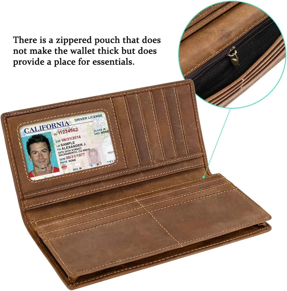 Itslife Men's RFID Vintage Look Genuine Leather Long Bifold Wallet Checkbook Wallets for Men