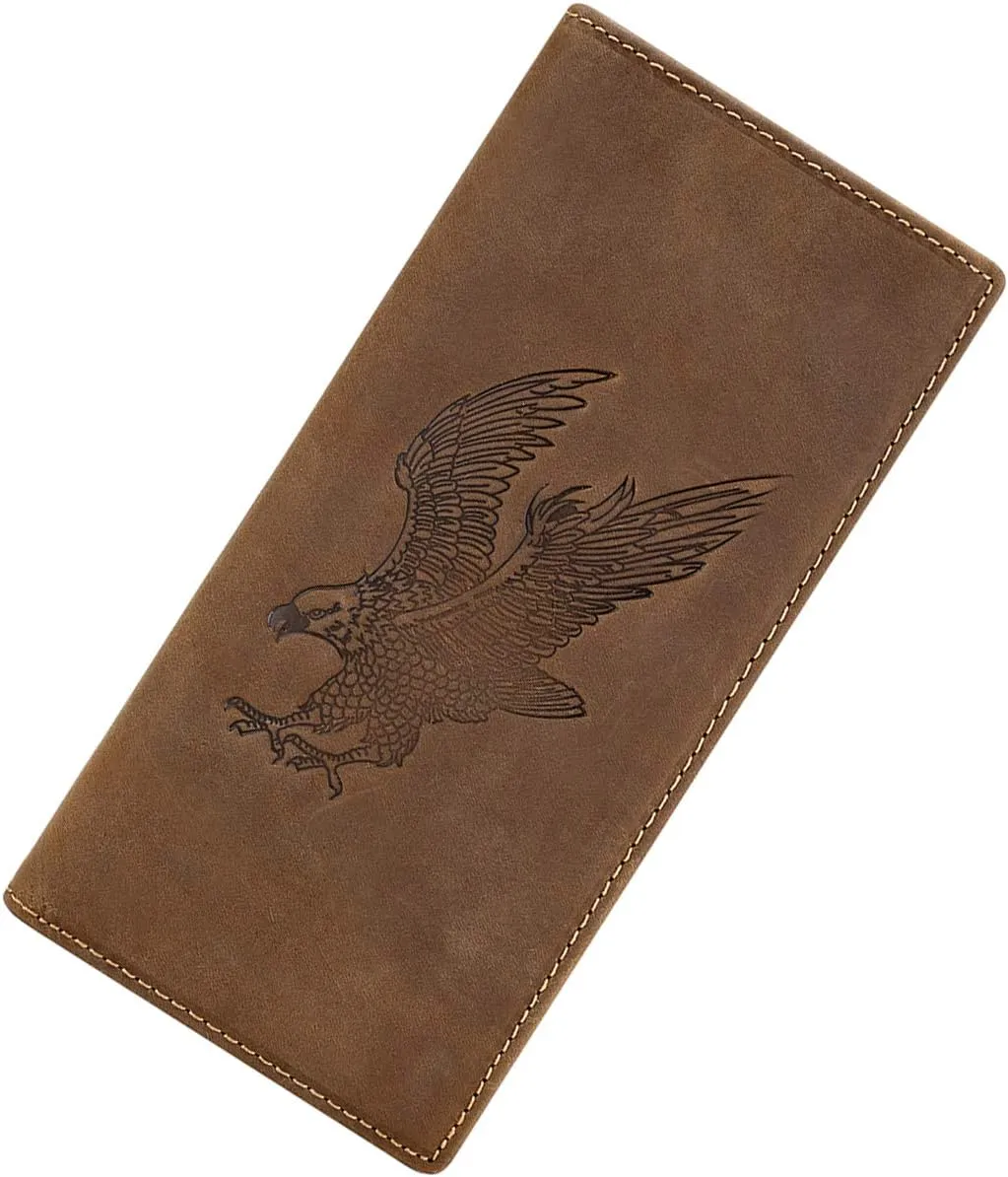 Itslife Men's RFID Vintage Look Genuine Leather Long Bifold Wallet Checkbook Wallets for Men
