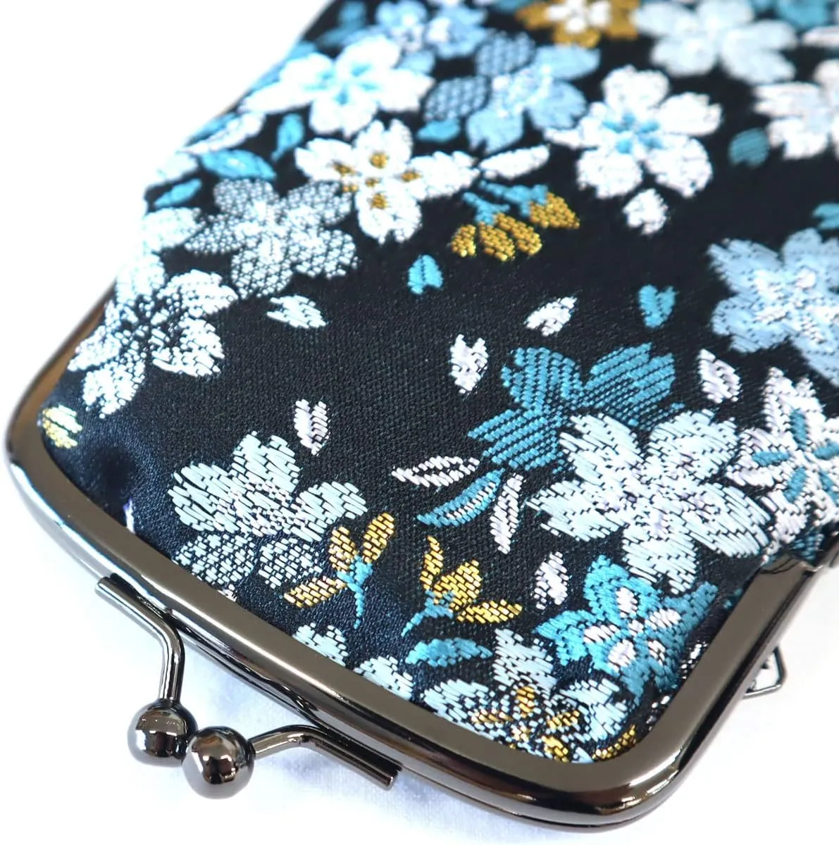 Japanese Kimono Gold Brocade Coin Purse Change Purse Wallets Pouch (Sakura NAVY)