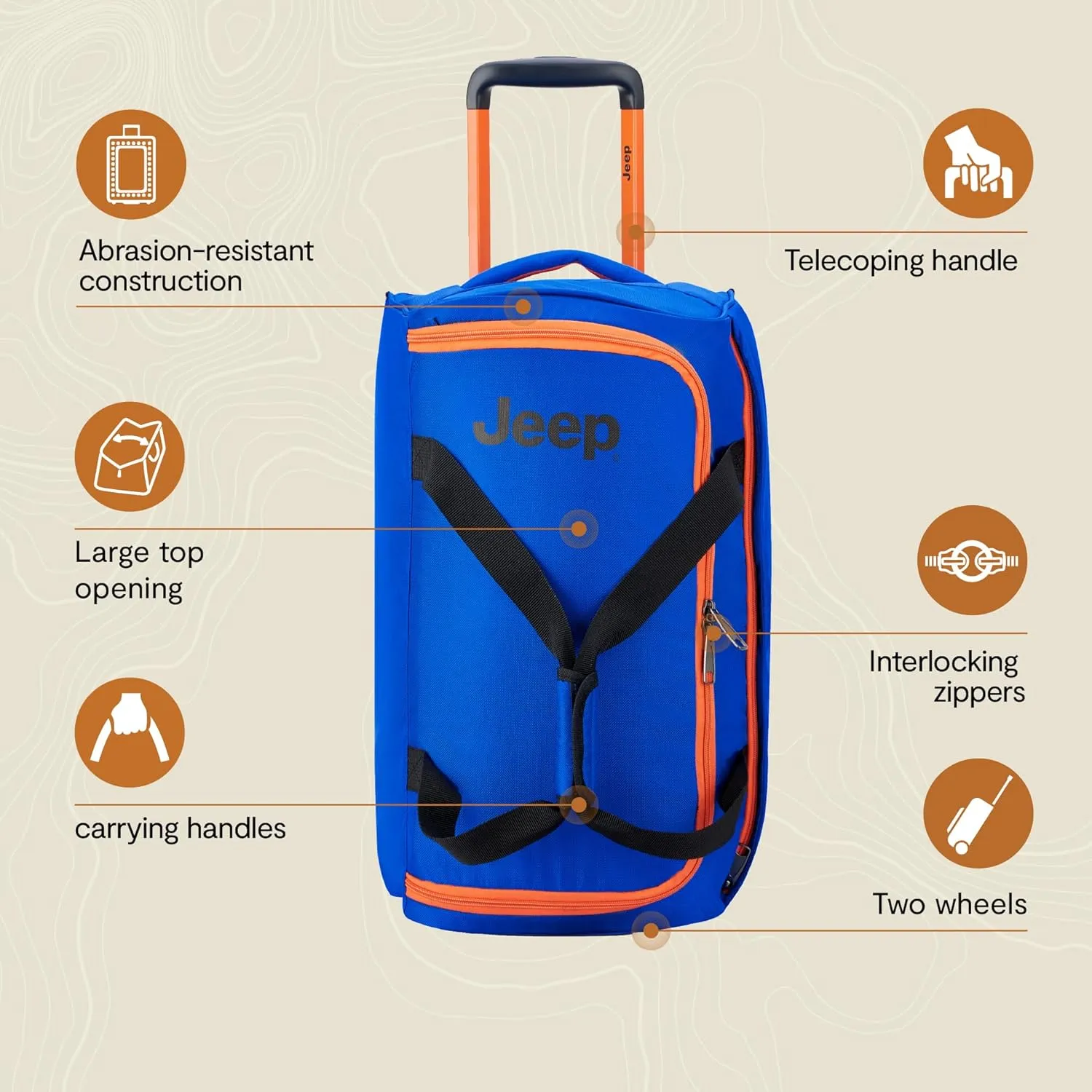 Jeep JS009D Two Wheel Rolling Travel Duffle Bag, Blue, 20 Inch