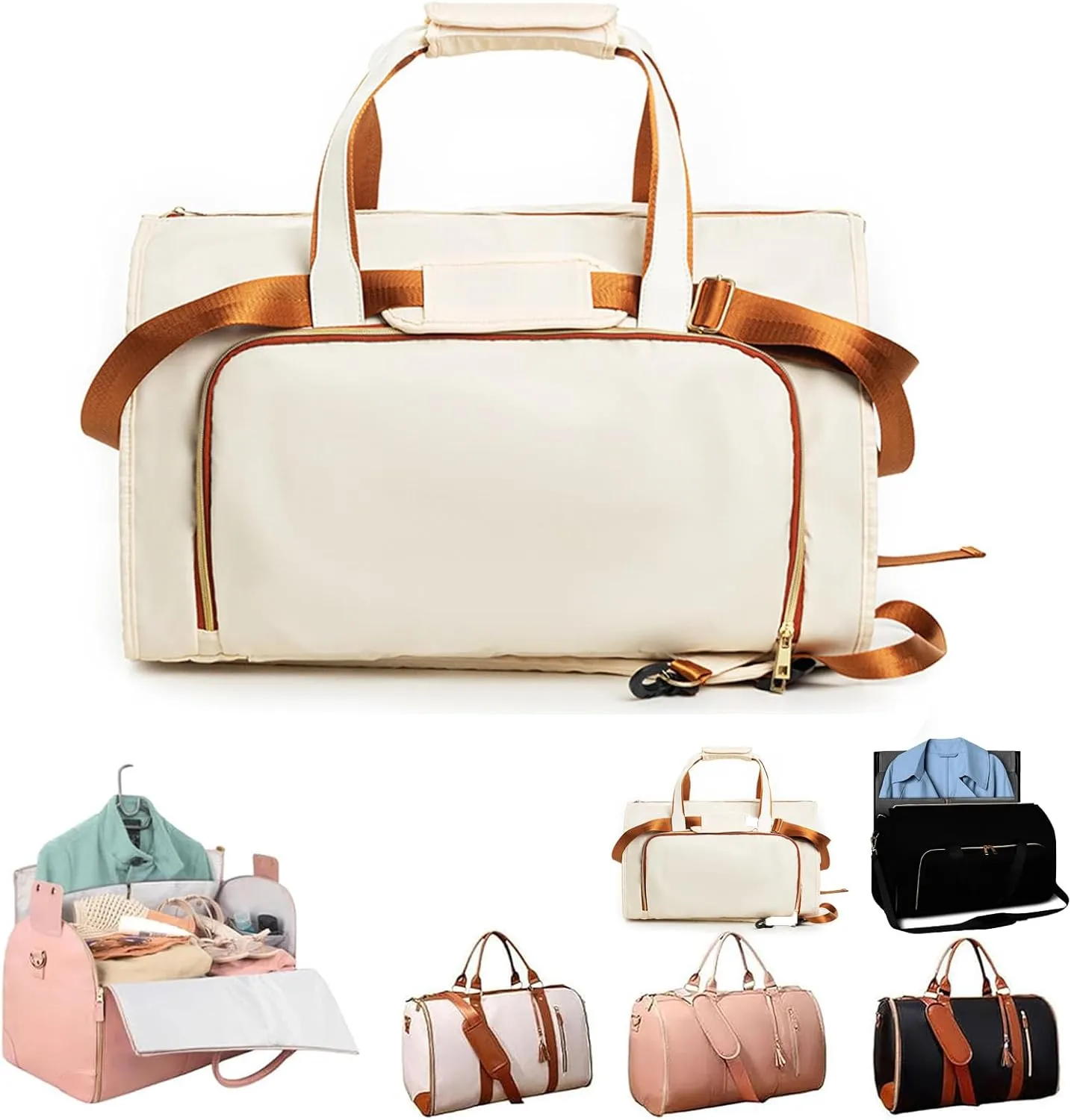 Jenni Travel Bag, Jenni Bag Travel Bag with Wheels, PU Leather 2 in 1 Hanging Suitcase Travel Bags, Waterproof Convertible Travel Garment Bag with Shoe Pouch (White(without pull rod))
