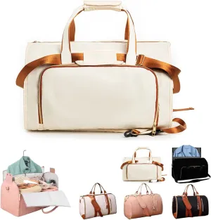 Jenni Travel Bag, Jenni Bag Travel Bag with Wheels, PU Leather 2 in 1 Hanging Suitcase Travel Bags, Waterproof Convertible Travel Garment Bag with Shoe Pouch (White(without pull rod))
