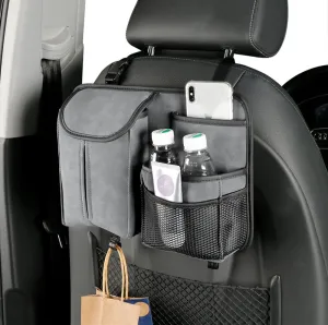JEYODA Car Seat Back Organizer Large Capacity Car Seat Back Storage Bag with Hook Suede Car Tissue Box (Grey)