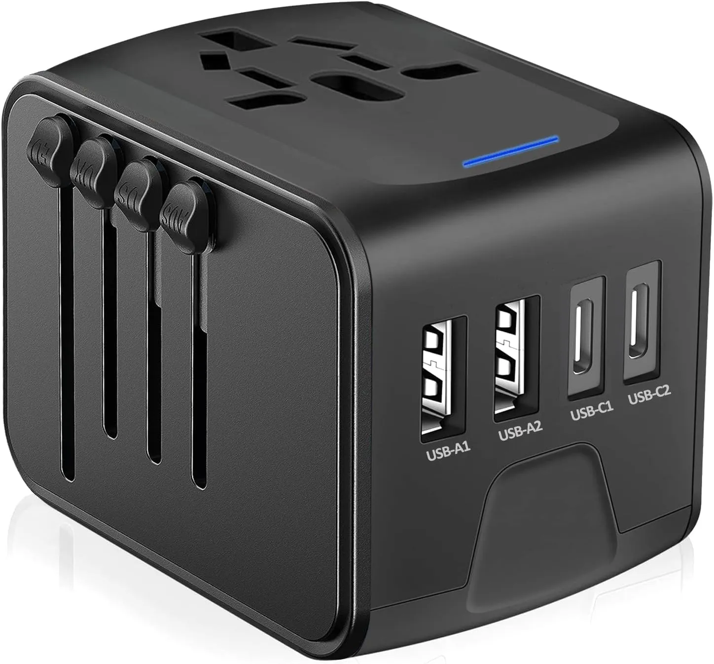 JMFONE Universal Travel Plug Adapter, 5 in 1 European Travel Plug Adapter 2xUSB-A and 2xUSB C Wall Charger with Worldwide AC Outlet,International Power Adapter for Europe USA UK AUS Asia