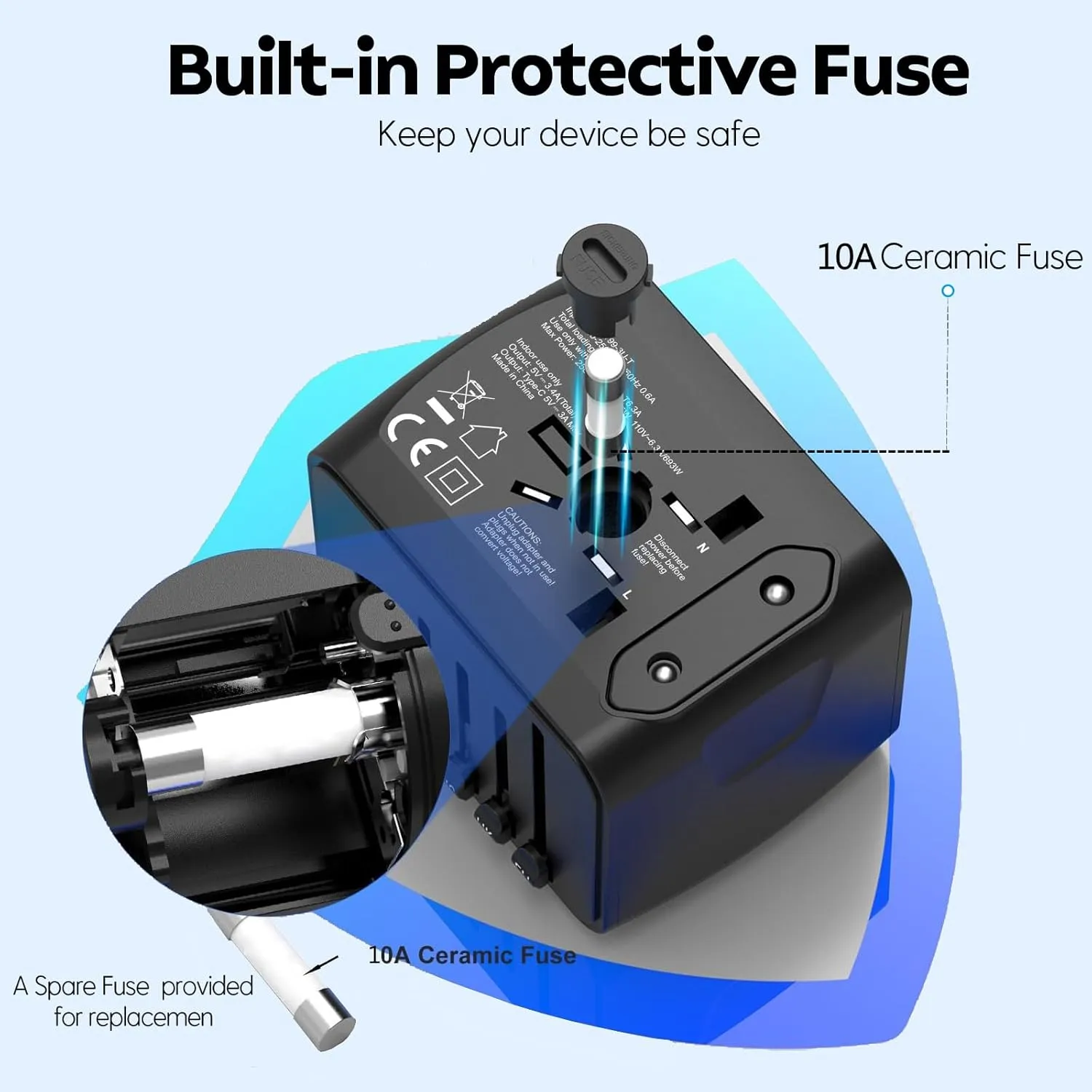 JMFONE Universal Travel Plug Adapter, 5 in 1 European Travel Plug Adapter 2xUSB-A and 2xUSB C Wall Charger with Worldwide AC Outlet,International Power Adapter for Europe USA UK AUS Asia