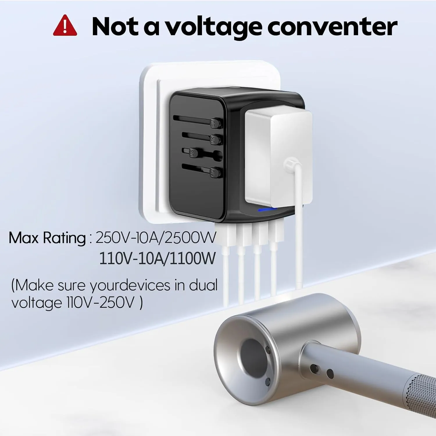 JMFONE Universal Travel Plug Adapter, 5 in 1 European Travel Plug Adapter 2xUSB-A and 2xUSB C Wall Charger with Worldwide AC Outlet,International Power Adapter for Europe USA UK AUS Asia
