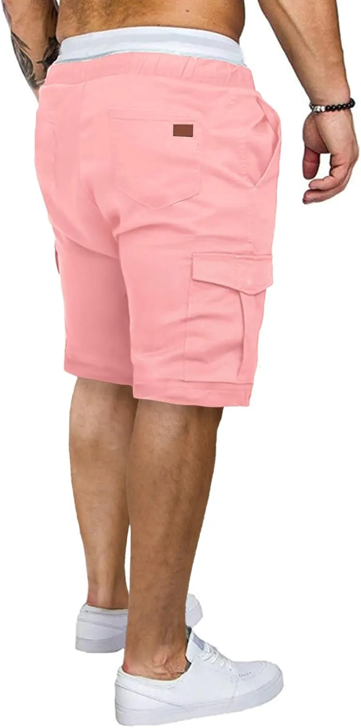 JMIERR Mens Casual Cargo Shorts - Cotton Drawstring Stretch Summer Beach Shorts Twill Chino Short with 6 Pockets