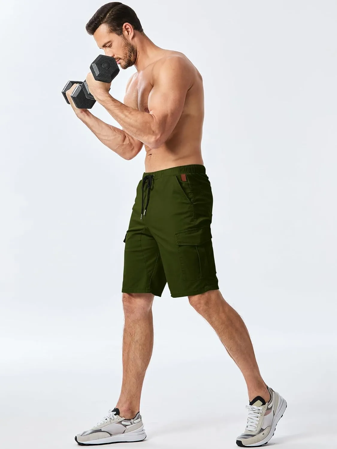 JMIERR Mens Casual Cargo Shorts - Cotton Drawstring Stretch Summer Beach Shorts Twill Chino Short with 6 Pockets