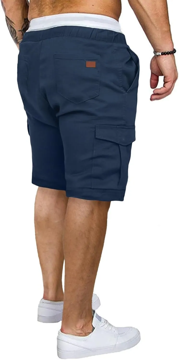 JMIERR Mens Casual Cargo Shorts - Cotton Drawstring Stretch Summer Beach Shorts Twill Chino Short with 6 Pockets