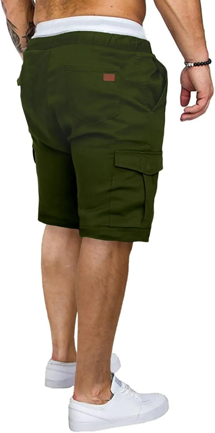 JMIERR Mens Casual Cargo Shorts - Cotton Drawstring Stretch Summer Beach Shorts Twill Chino Short with 6 Pockets