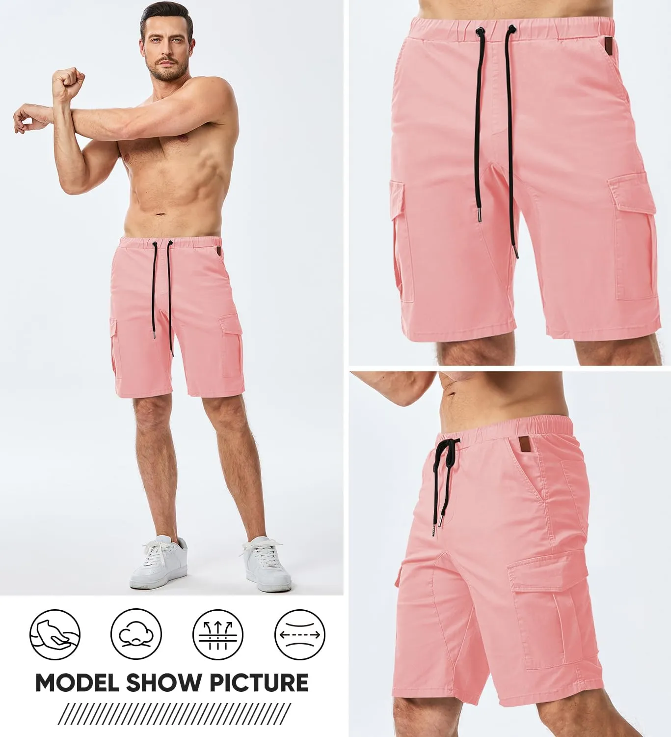 JMIERR Mens Casual Cargo Shorts - Cotton Drawstring Stretch Summer Beach Shorts Twill Chino Short with 6 Pockets