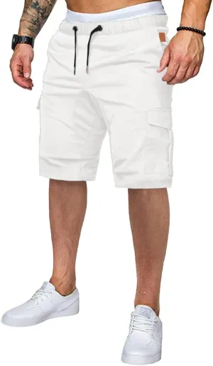 JMIERR Mens Casual Cargo Shorts - Cotton Drawstring Stretch Summer Beach Shorts Twill Chino Short with 6 Pockets