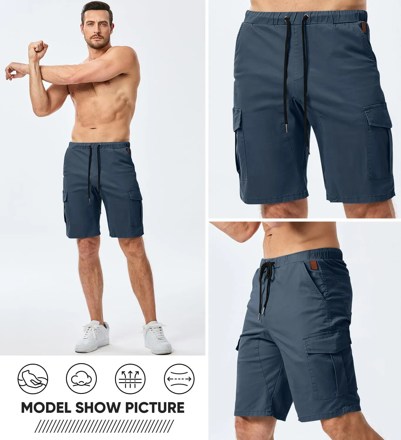 JMIERR Mens Casual Cargo Shorts - Cotton Drawstring Stretch Summer Beach Shorts Twill Chino Short with 6 Pockets