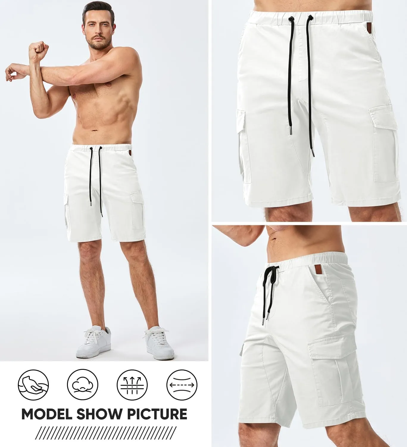 JMIERR Mens Casual Cargo Shorts - Cotton Drawstring Stretch Summer Beach Shorts Twill Chino Short with 6 Pockets