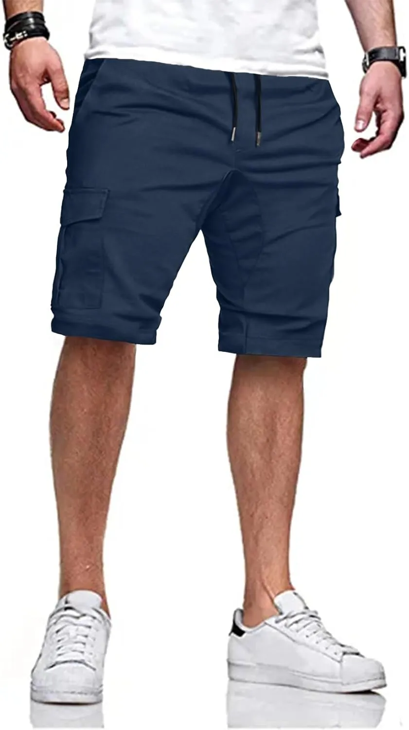 JMIERR Mens Casual Cargo Shorts - Cotton Drawstring Stretch Summer Beach Shorts Twill Chino Short with 6 Pockets