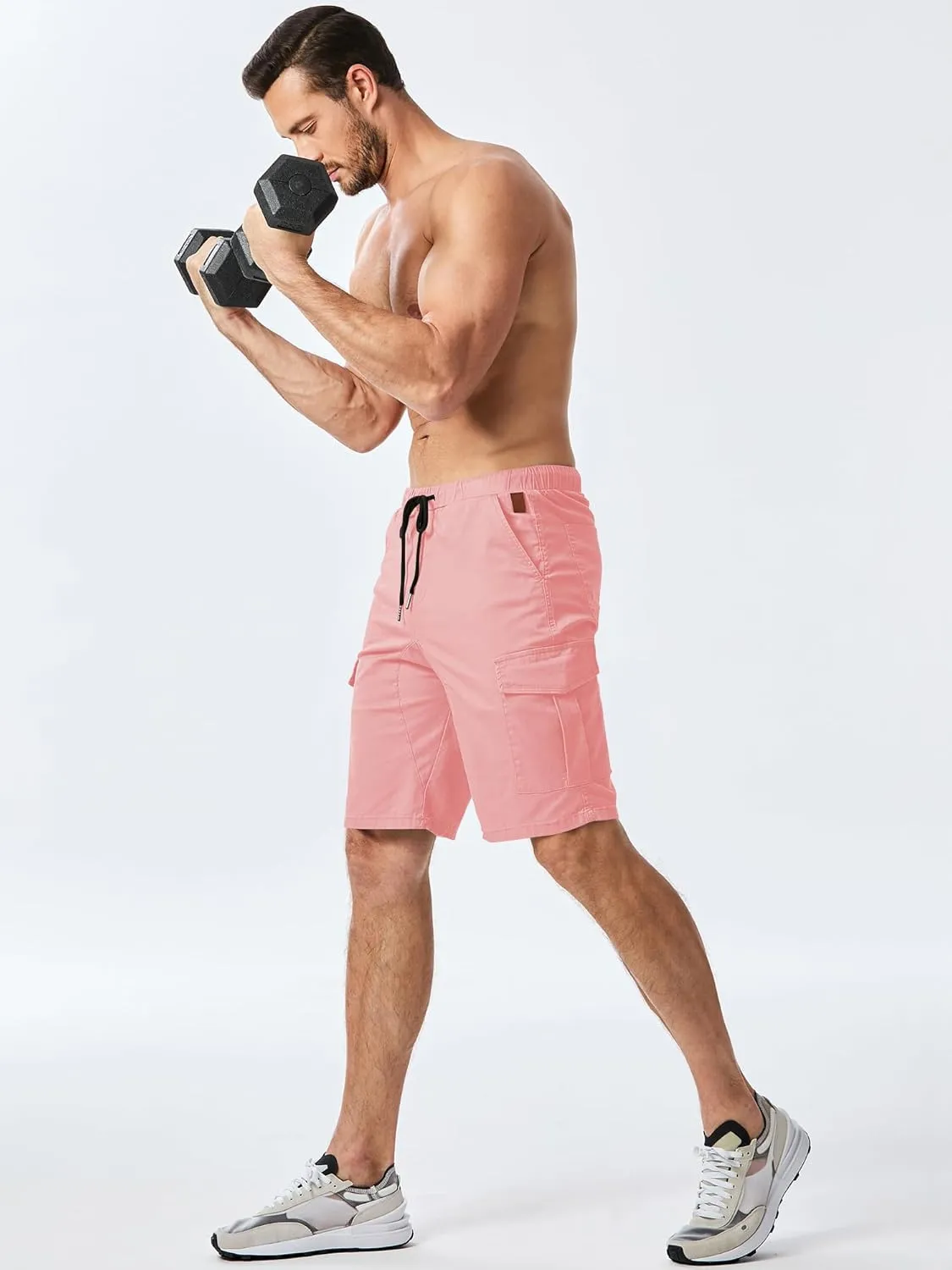 JMIERR Mens Casual Cargo Shorts - Cotton Drawstring Stretch Summer Beach Shorts Twill Chino Short with 6 Pockets