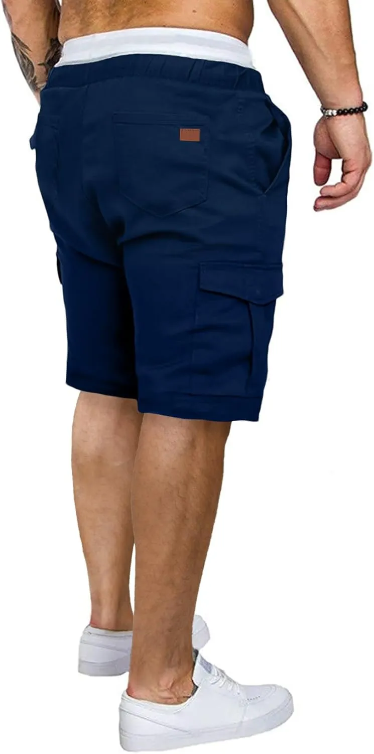 JMIERR Mens Casual Cargo Shorts - Cotton Drawstring Stretch Summer Beach Shorts Twill Chino Short with 6 Pockets