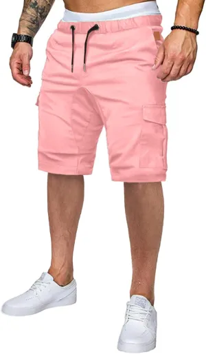 JMIERR Mens Casual Cargo Shorts - Cotton Drawstring Stretch Summer Beach Shorts Twill Chino Short with 6 Pockets
