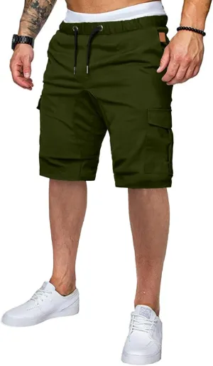 JMIERR Mens Casual Cargo Shorts - Cotton Drawstring Stretch Summer Beach Shorts Twill Chino Short with 6 Pockets