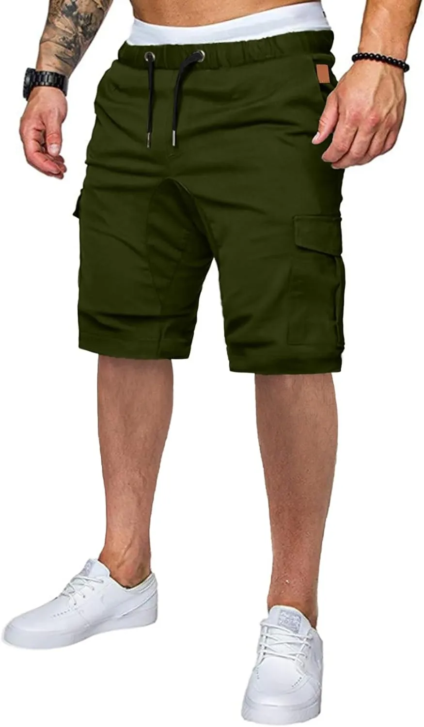JMIERR Mens Casual Cargo Shorts - Cotton Drawstring Stretch Summer Beach Shorts Twill Chino Short with 6 Pockets
