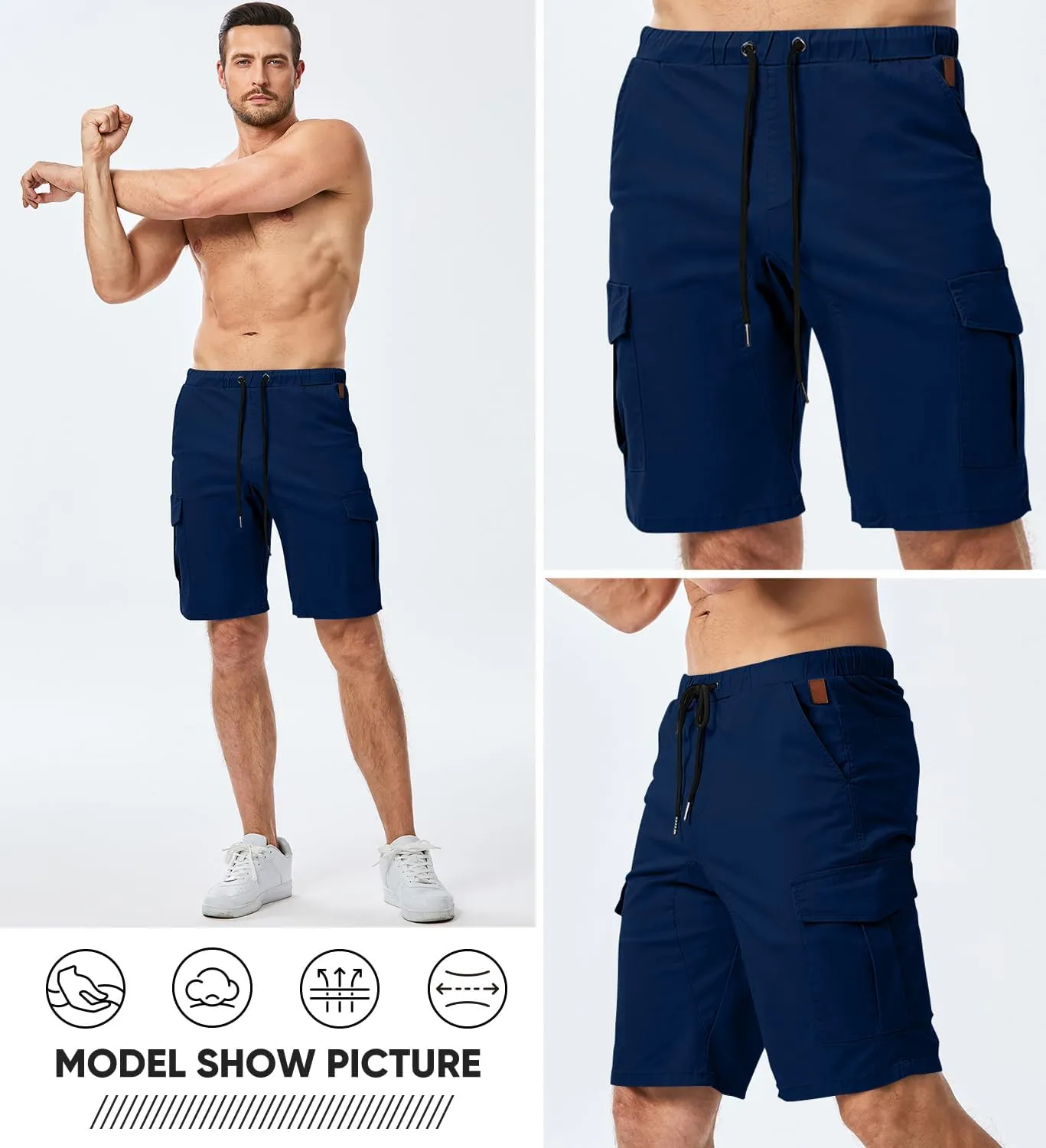 JMIERR Mens Casual Cargo Shorts - Cotton Drawstring Stretch Summer Beach Shorts Twill Chino Short with 6 Pockets