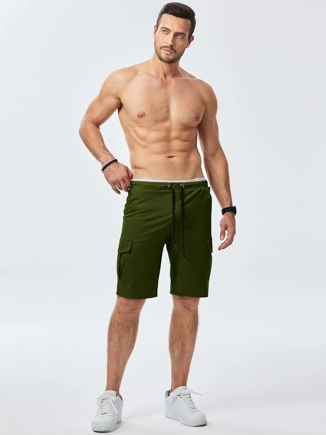 JMIERR Mens Casual Cargo Shorts - Cotton Drawstring Stretch Summer Beach Shorts Twill Chino Short with 6 Pockets