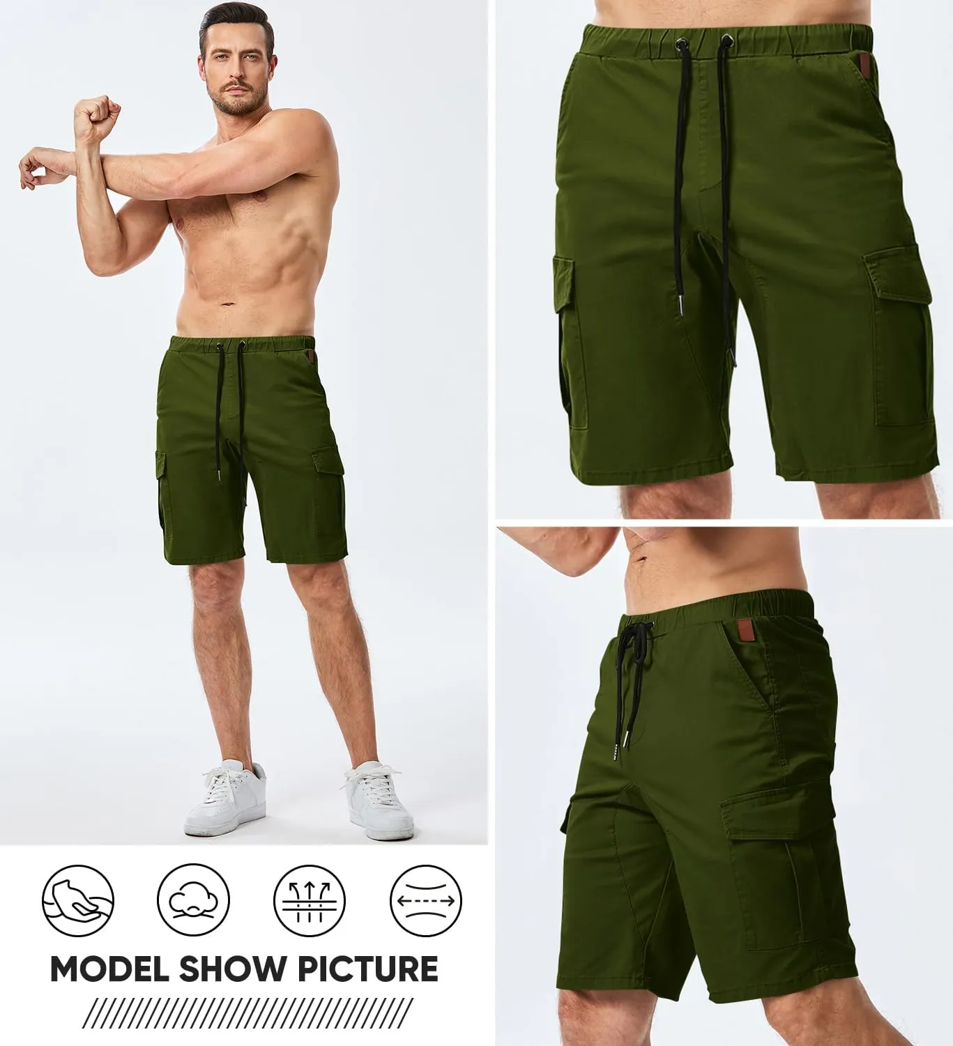 JMIERR Mens Casual Cargo Shorts - Cotton Drawstring Stretch Summer Beach Shorts Twill Chino Short with 6 Pockets